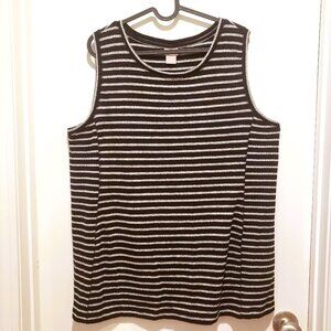 Chico's Zenergy Soft Essentials Striped Tank Top Shirt Black Gray Size 3 16/8 XL